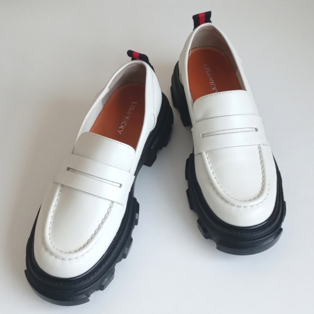 Lisa & Vicky Women’s Winter Creamy White Platform Thick Lug Sole Loafers 7.5